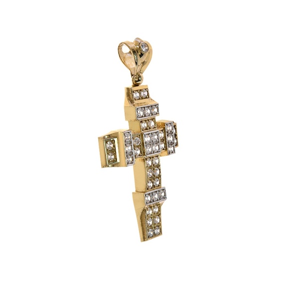15.00 Carat Cubic Zirconia Cross Gold Pendant - Picture 2 of 5